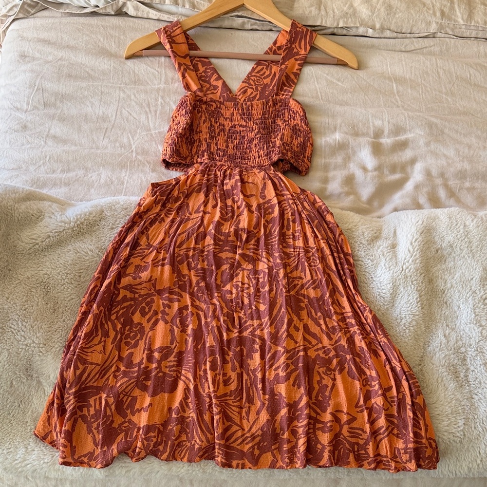 Anthropologie orange Hawaiian cut out dress